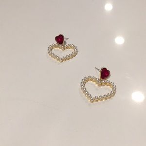 ASOS gold pearl red crystal heart earring